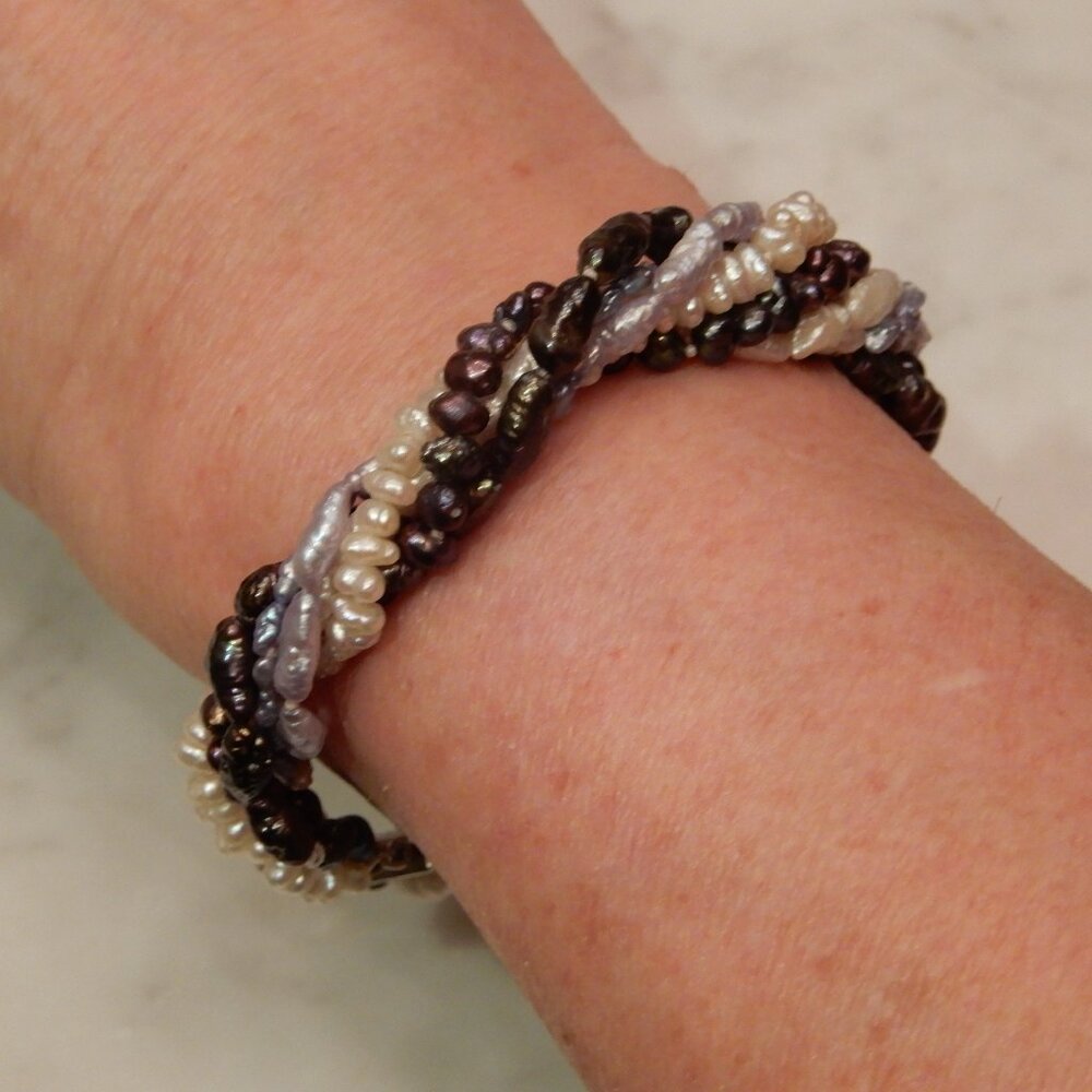 Keshi Pearl Torsade Bracelet with a Sterling Silver Clasp